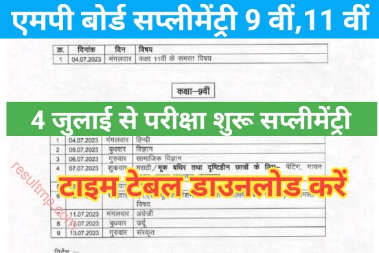 MP Board Class 9th 11th Supplementary Exam Time Table PDF Download Link एमपी बोर्ड कक्षा 9वीं 11वीं पूरक परीक्षा 1 MP Board Class 9th 11th Supplementary Exam Time Table